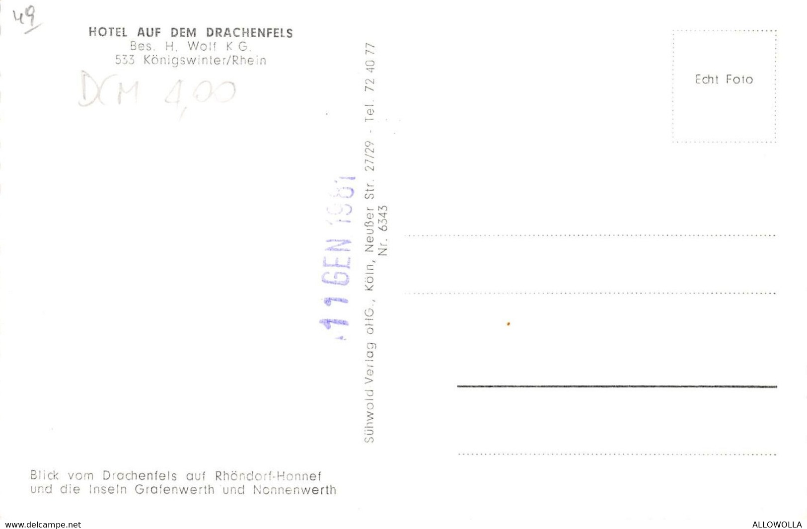 9742" HOTEL AAUF DEM DRACHENFELS"(1981)PANORAMA-VERA FOTO-CARTOLINA NON SPEDITA - Drachenfels