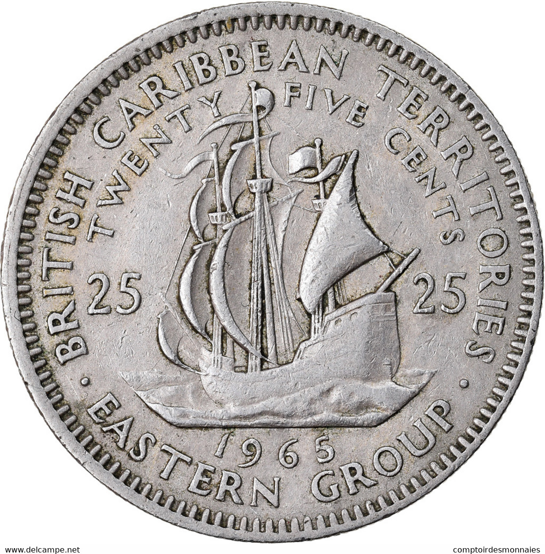 Monnaie, Etats Des Caraibes Orientales, Elizabeth II, 25 Cents, 1965, TTB - Caraïbes Orientales (Etats Des)