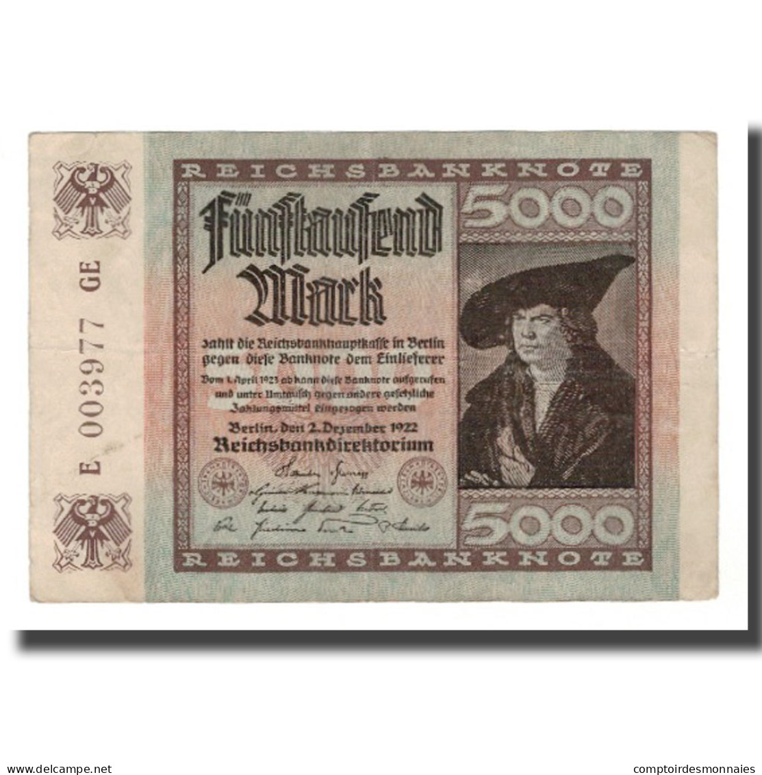 Billet, Allemagne, 5000 Mark, 1922, 1922-12-02, KM:81b, SUP - 5000 Mark