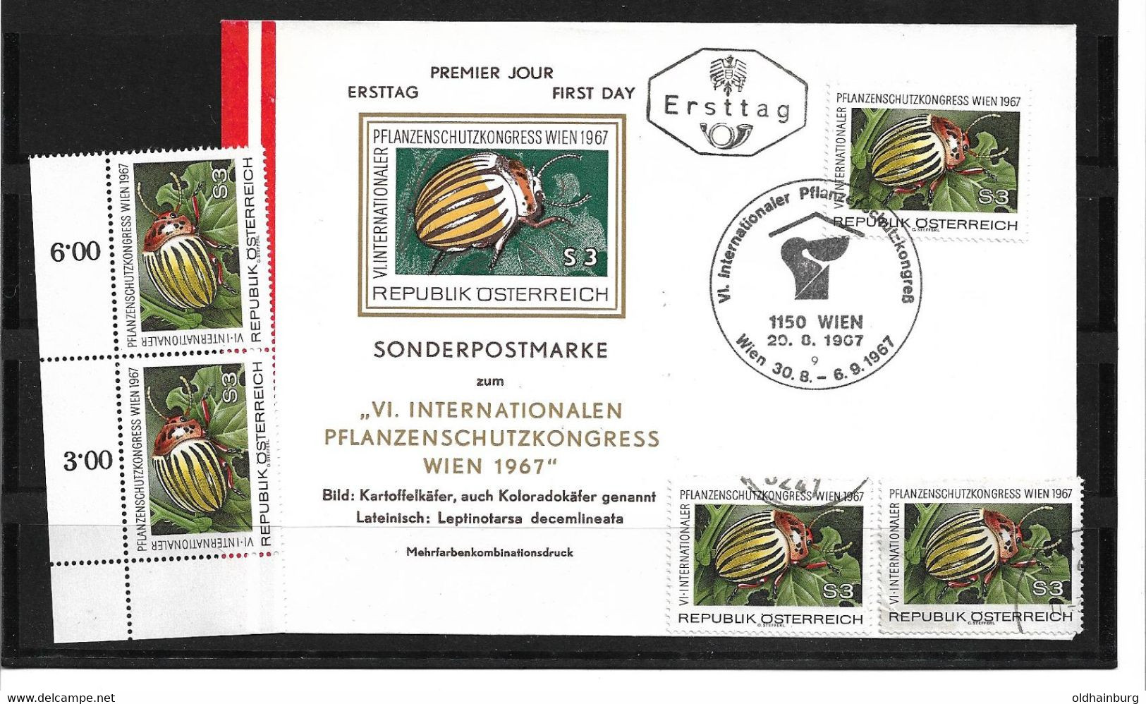 3035o: Österreich 1967, Pflanzenschutzkongress- Kartoffelkäfer, 4 Marken **/o, Plus FDC - Agriculture