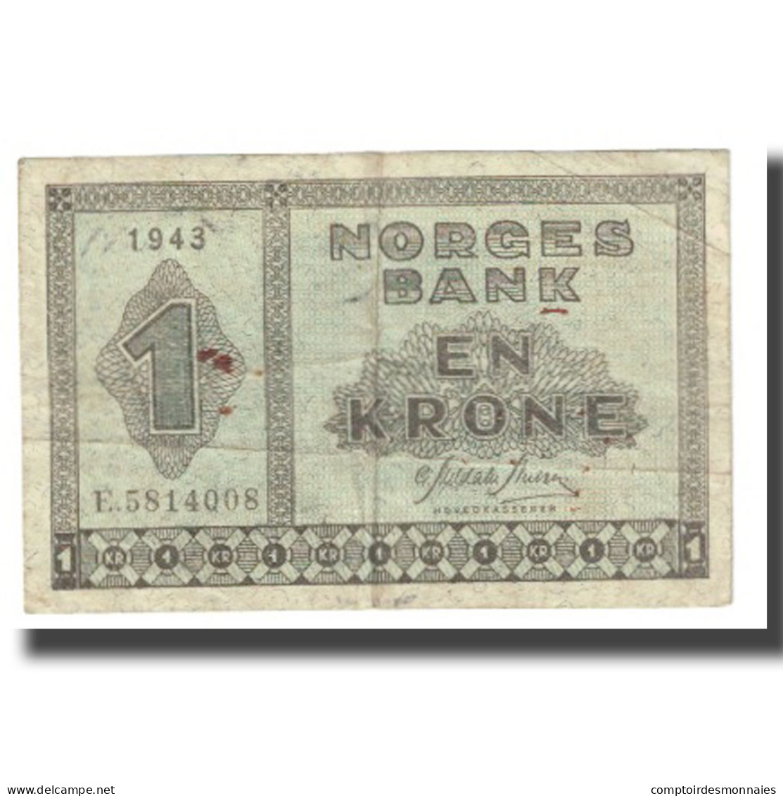 Billet, Norvège, 1 Krone, 1943, KM:15a, TTB - Norvège