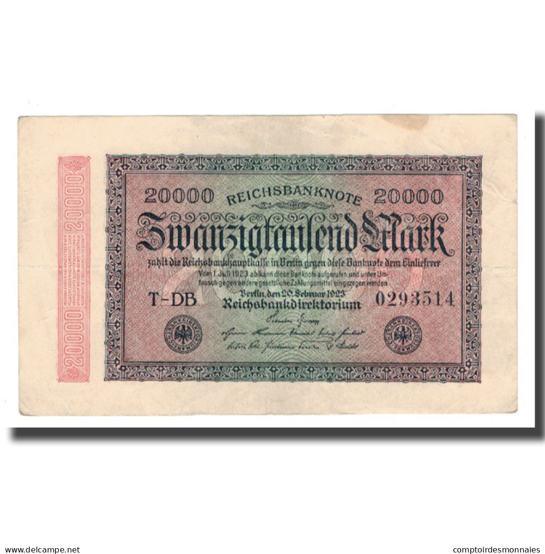 Billet, Allemagne, 20,000 Mark, 1923, 1923-02-20, KM:85c, SUP - 20000 Mark