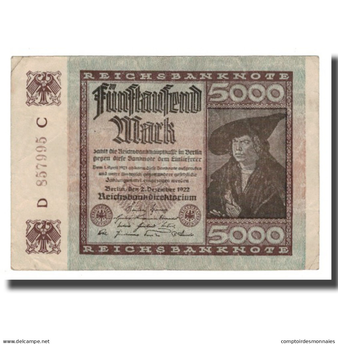 Billet, Allemagne, 5000 Mark, 1922, 1922-12-02, KM:81b, TTB+ - 5000 Mark