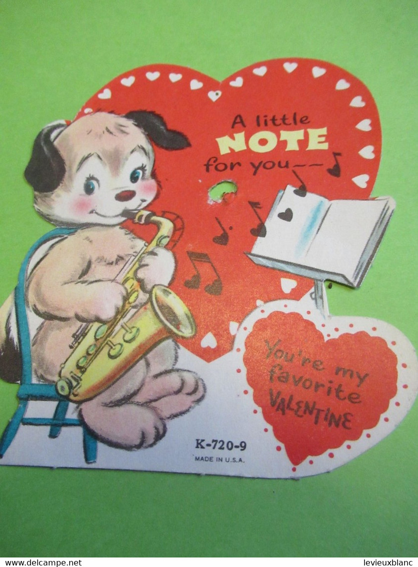 Saint Valentin/ Petite Carte Humoristique Avec Chiot Jouant Du Saxophone/USA/1963   STVAL3 - Autres & Non Classés