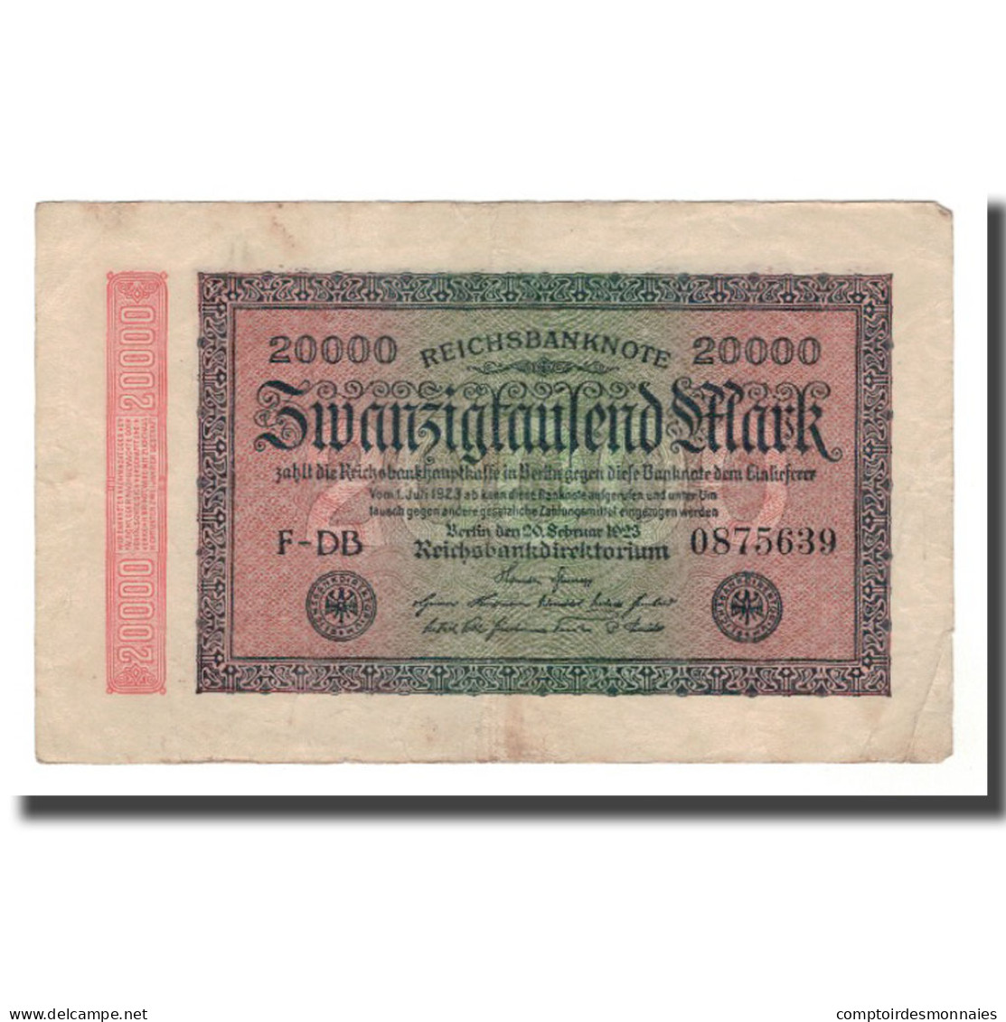 Billet, Allemagne, 20,000 Mark, 1923, 1923-02-20, KM:85c, TTB - 20.000 Mark