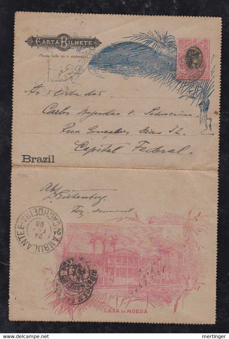 Brazil Brasil 1896 Stationery Lettercard SAO PAULO To RIO AMBULANTE CACHOEIRA Railway Postmark - Lettres & Documents