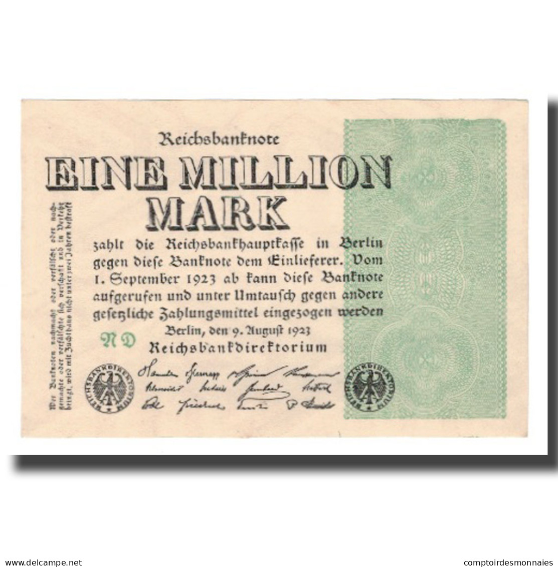 Billet, Allemagne, 1 Million Mark, 1923, 1923-08-09, KM:102c, SUP - 1 Mio. Mark