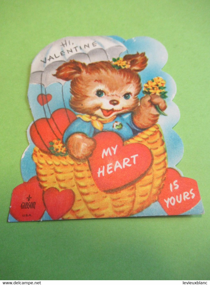 Saint Valentin/Petite Carte Humoristique/Oursonne En Ballon Avec Bouquet/Hi Valentine My Heart Is Yours/USA/1963 STVAL10 - Altri & Non Classificati