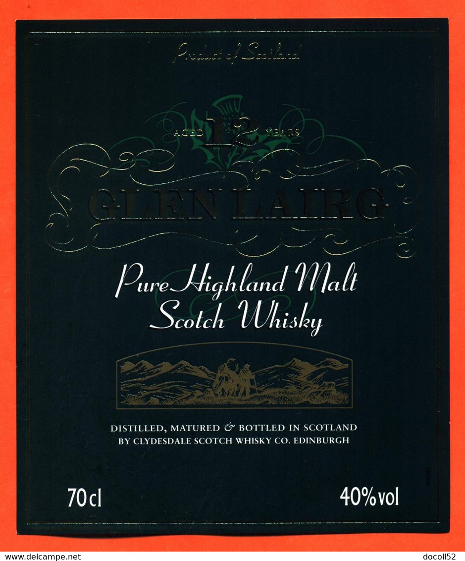 étiquette De Scotch Whisky D'écosse Pure Malt 12 Ans D'age Clydesdale à Edimbourg "  70 Cl - Whisky