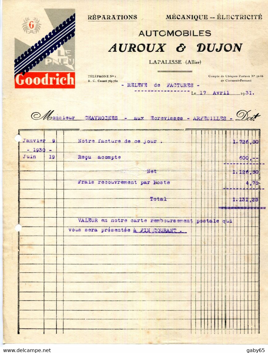 03.ALLIER.LAPALISSE.REPARATIONS.MECANIQUE.AUTOMOBILES.AUROUX & DUJON. - Automobile