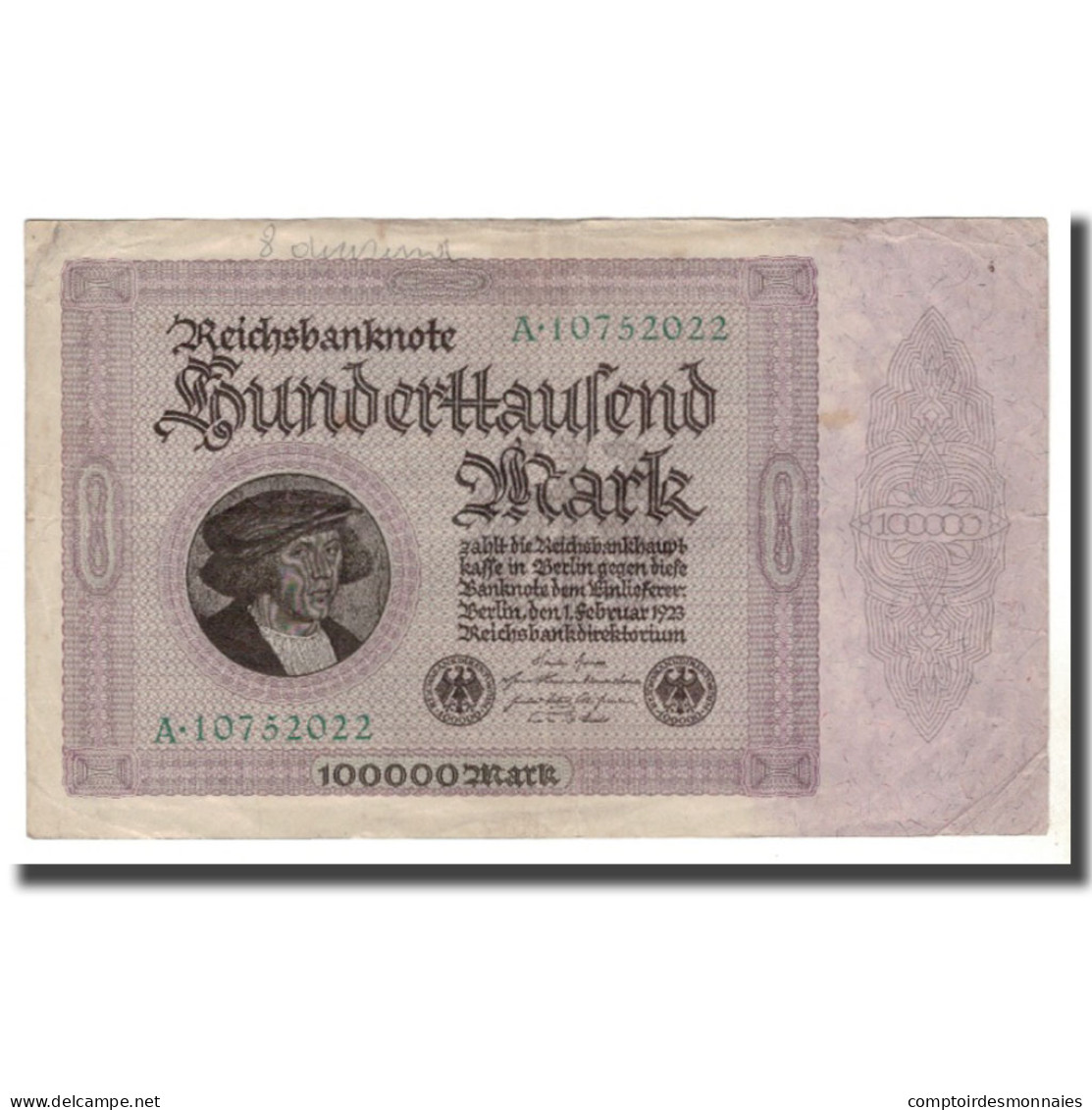 Billet, Allemagne, 100,000 Mark, 1923, 1923-02-01, KM:83a, TTB - 100000 Mark