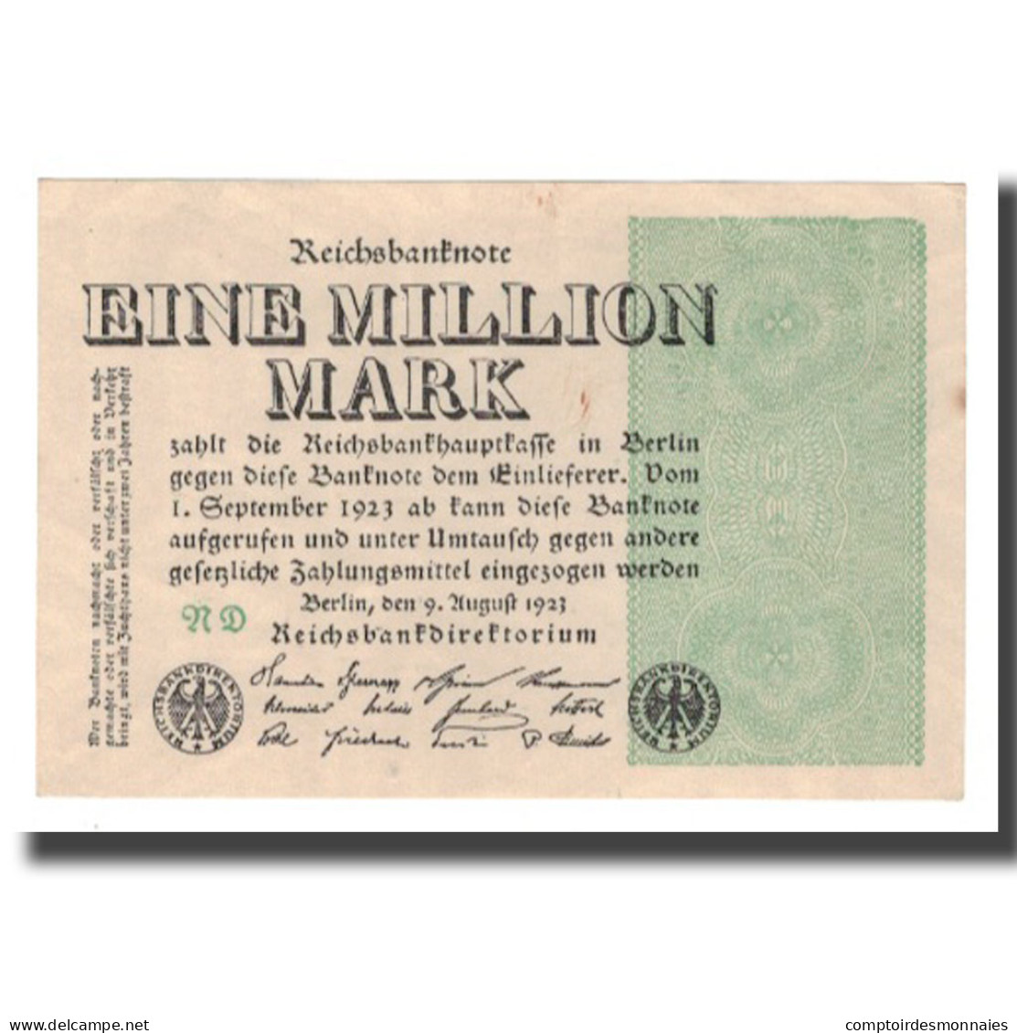 Billet, Allemagne, 1 Million Mark, 1923, 1923-08-09, KM:102a, SUP - 1 Mio. Mark