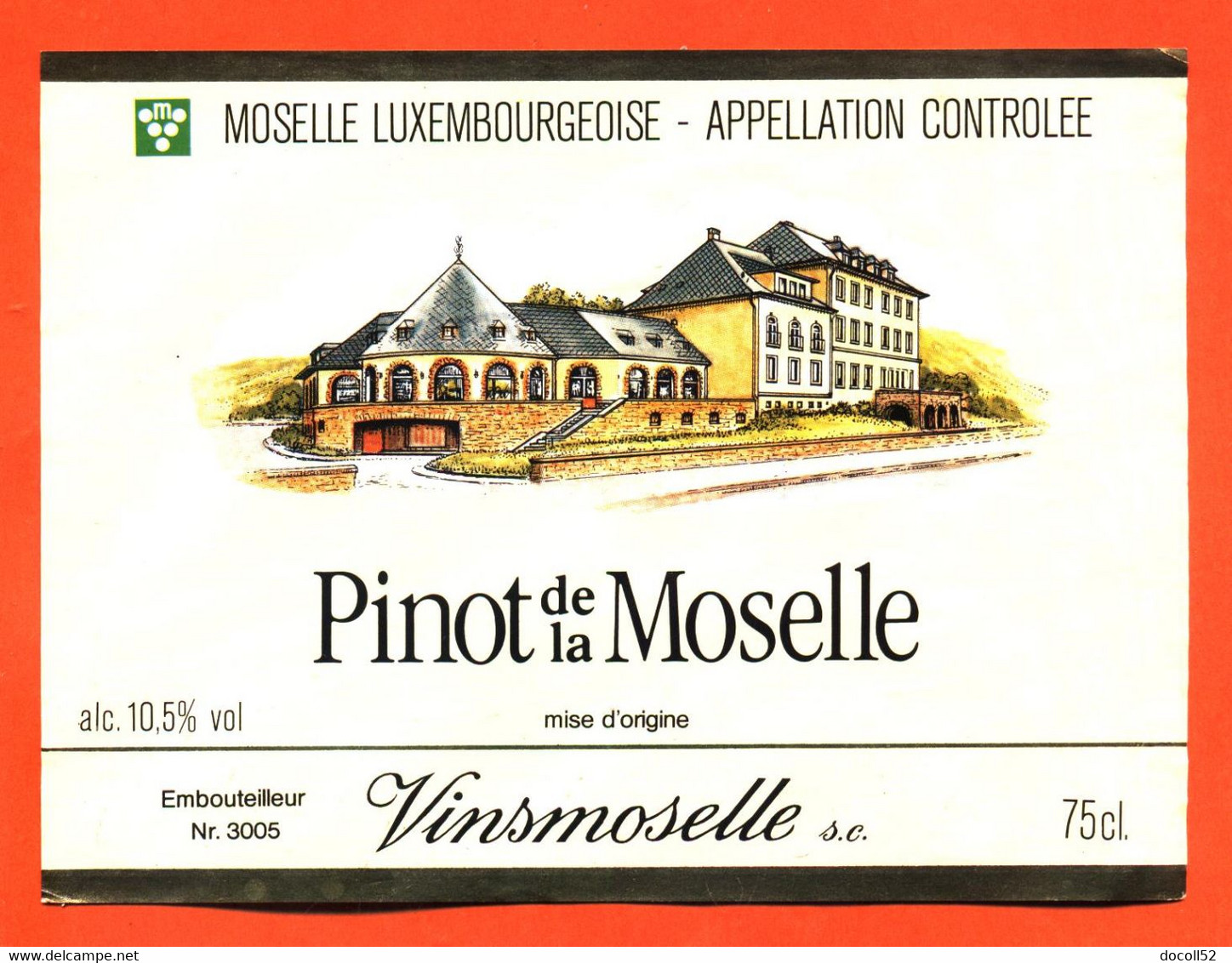 étiquette De Vin De Moselle Luxembourgeoise Pinot De La Moselle Vinsmoselle  - 75 Cl - Vin De Pays D'Oc