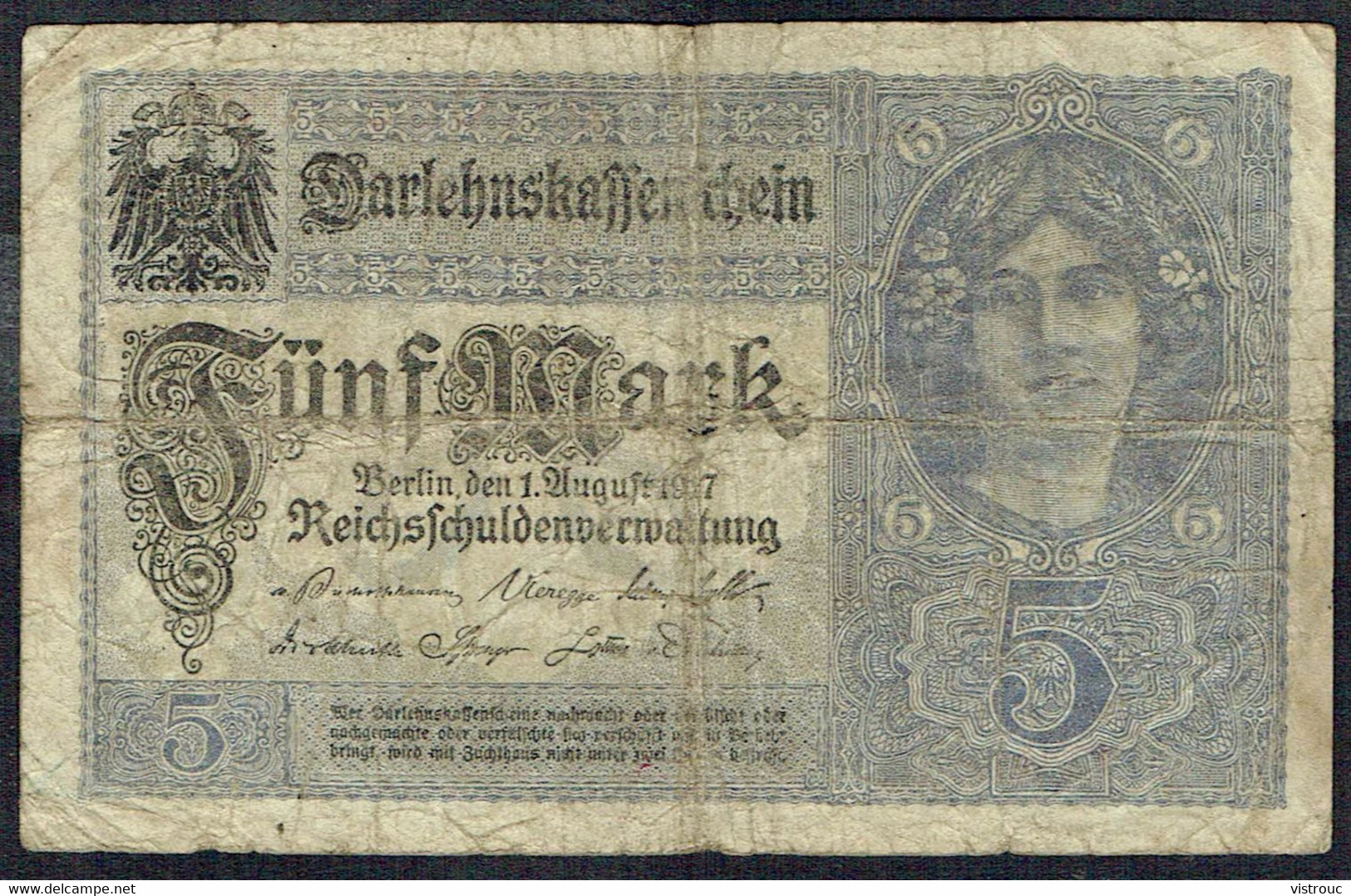 ALLEMAGNE - Fünf Mark - 5 Mark - Usagé - Used - Z N° J 10632099 - Année / Year 1917. - 5 Mark