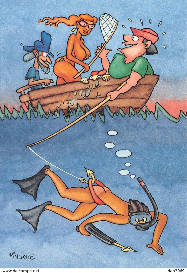 PINUCHE - Drame En Mer - Nu Dessiné - Pêche à La Ligne - Série Les 100 Amis De CPC - Carte Postale Et Collections - Pages