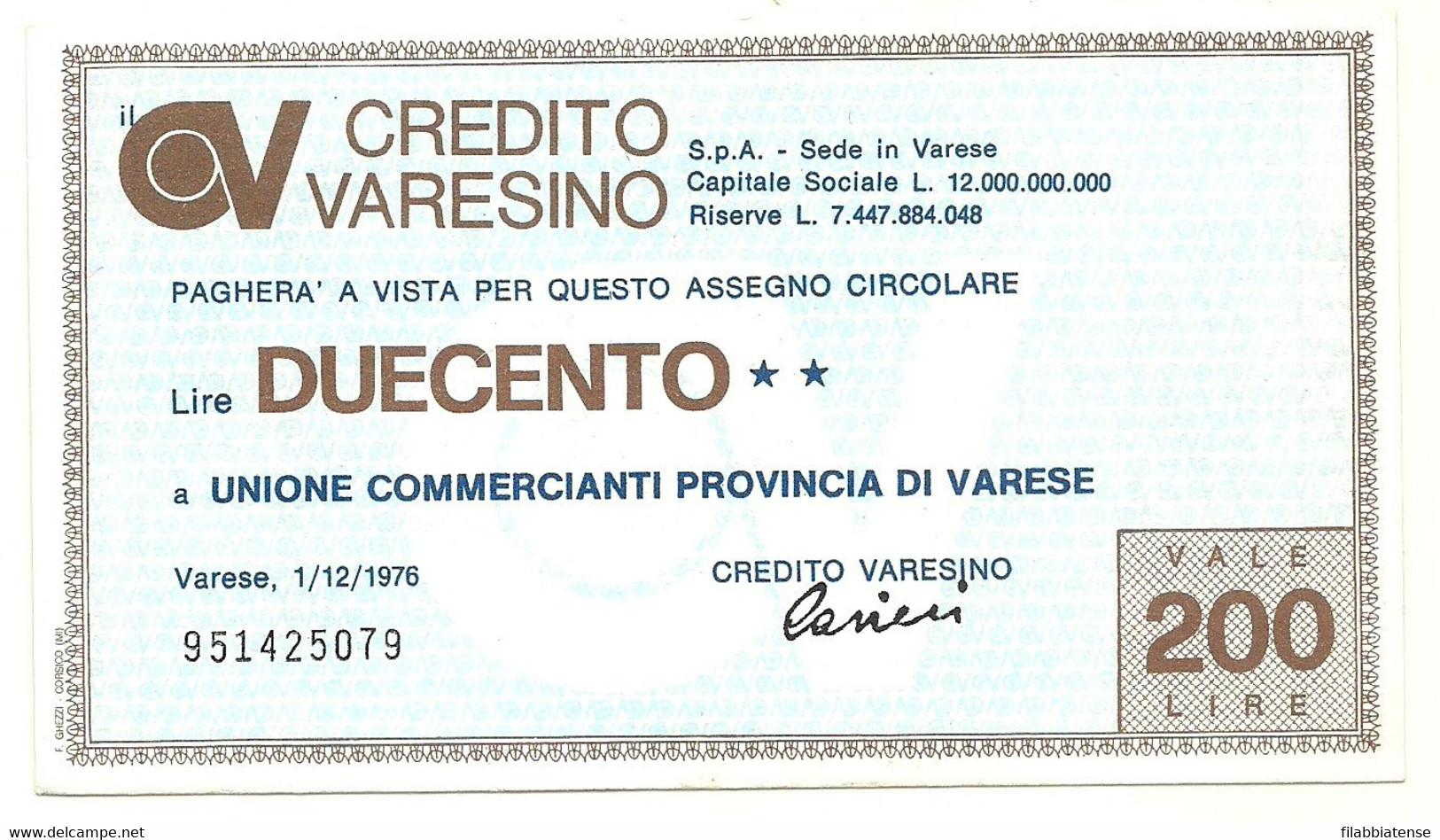 1976 - Italia - Credito Varesino - Unione Commercianti Provincia Di Varese ---- - [10] Chèques