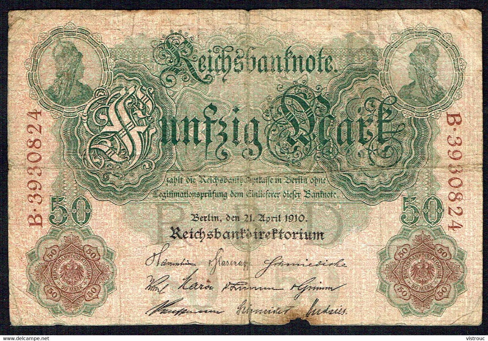 ALLEMAGNE - Reichbanknote - Fünfzig Mark - 50 Mark - Usagé - Used - B N° 3930824 - Année / Year 1910. - 50 Mark
