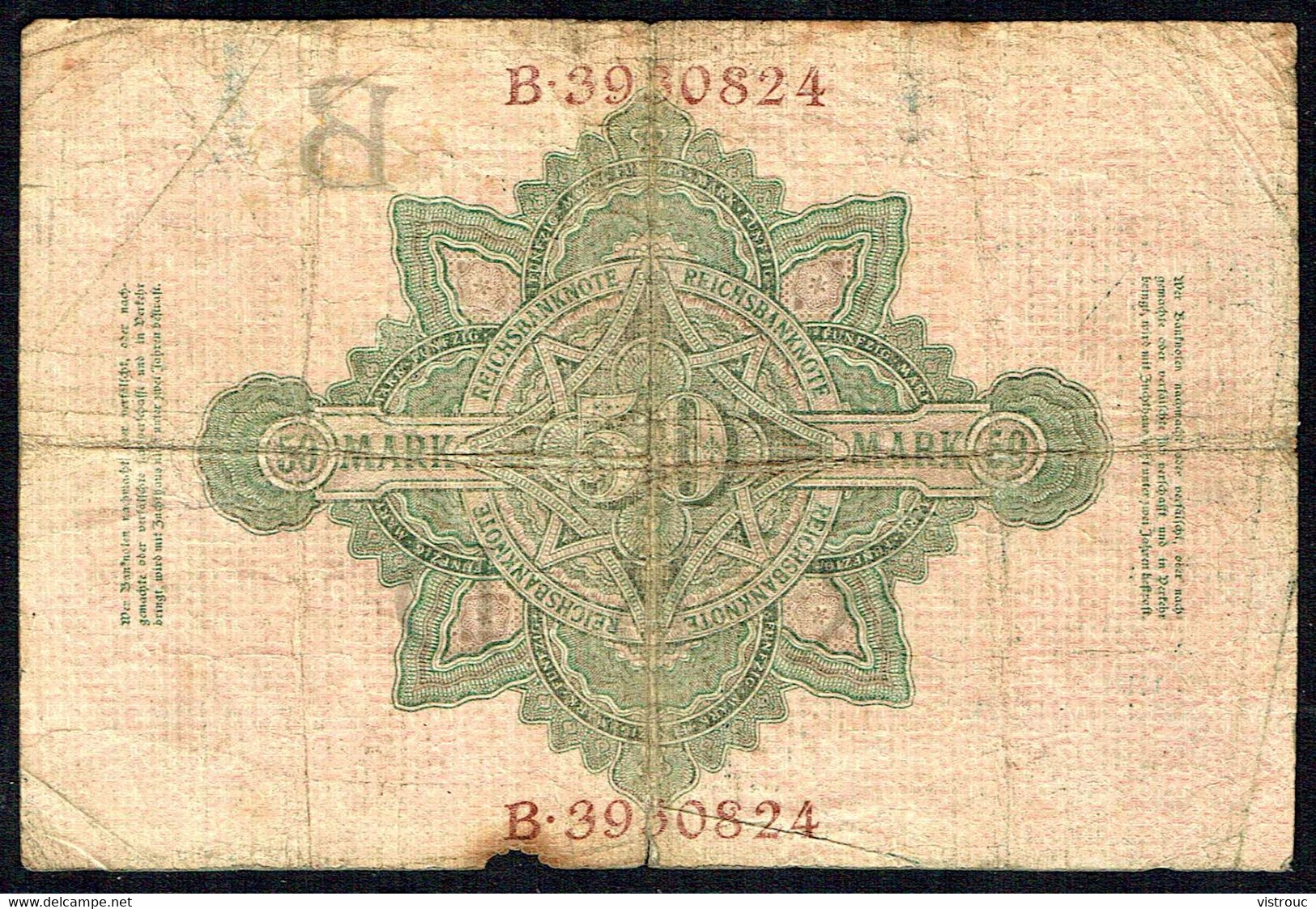 ALLEMAGNE - Reichbanknote - Fünfzig Mark - 50 Mark - Usagé - Used - B N° 3930824 - Année / Year 1910. - 50 Mark