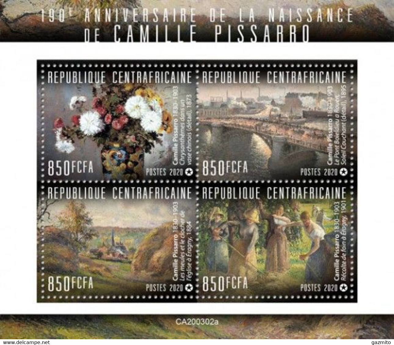 Centrafrica 2020, Art, Pissarro, Bridge, Flower, Agricolture, BF - Agriculture