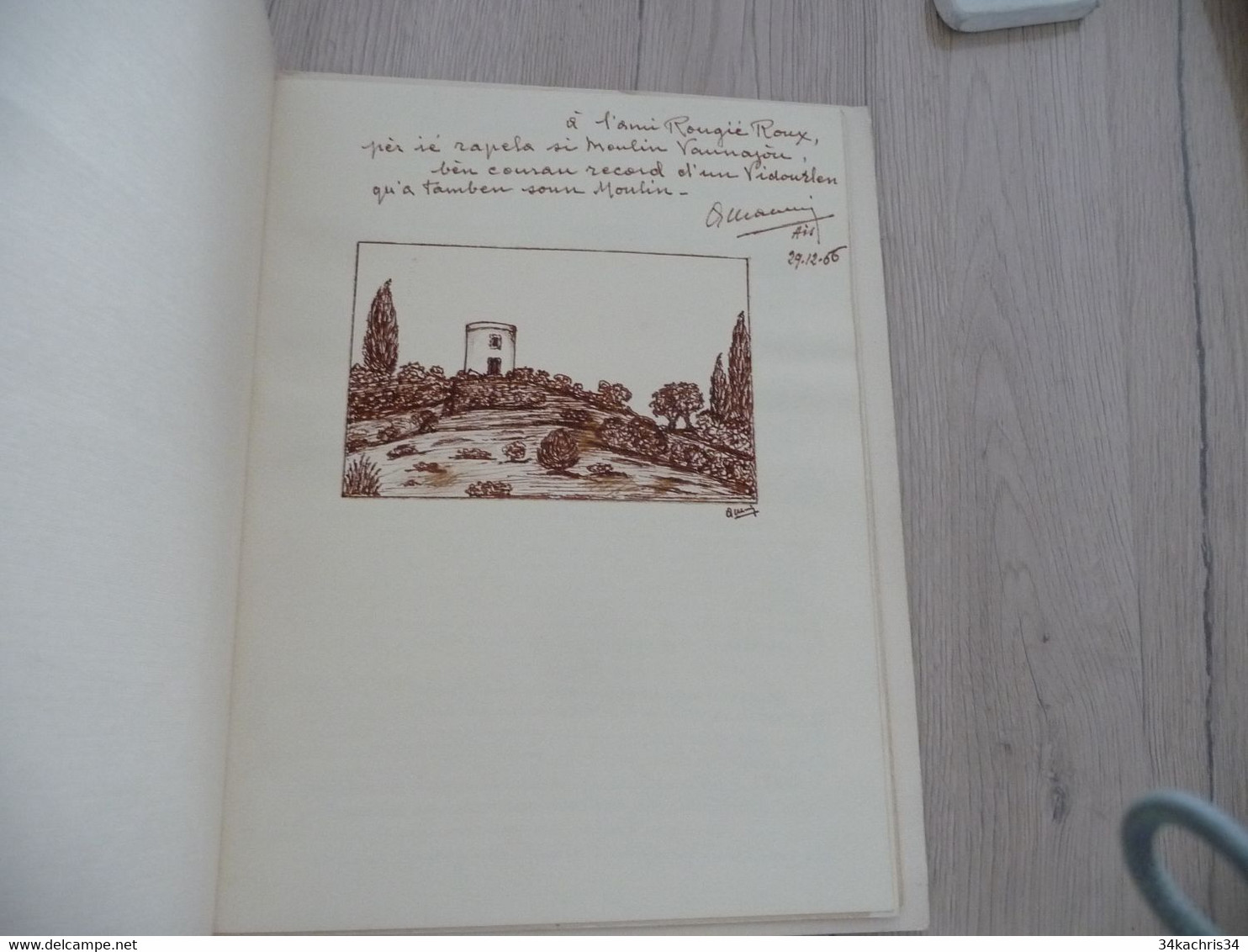 Occitan Félibre Mouvement Mistral Lettre De Mon Moulin Exemplaire Manuscrit Dédicace De L'auteur à Déchiffrer + Dessin - Poesía