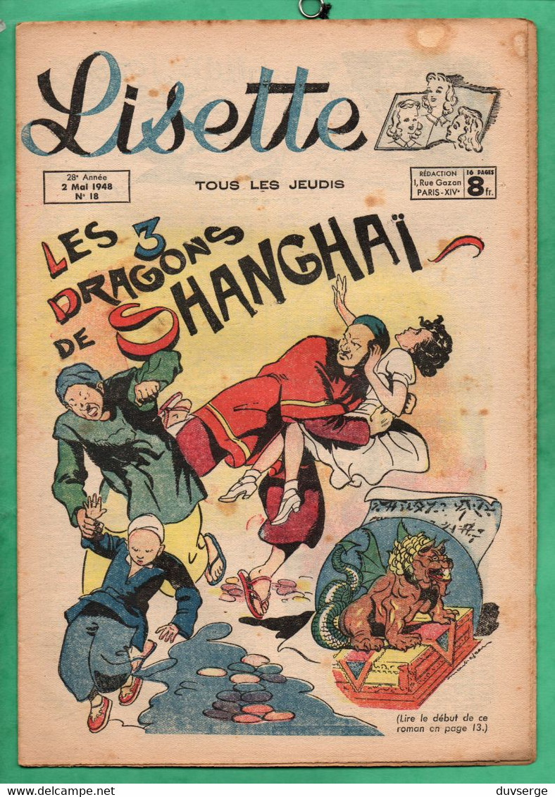 Magazine Lisette  No 18    ( 2 Mai 1948 ) Couverture : Les 3 Dragons De Shanghai Chine - Lisette