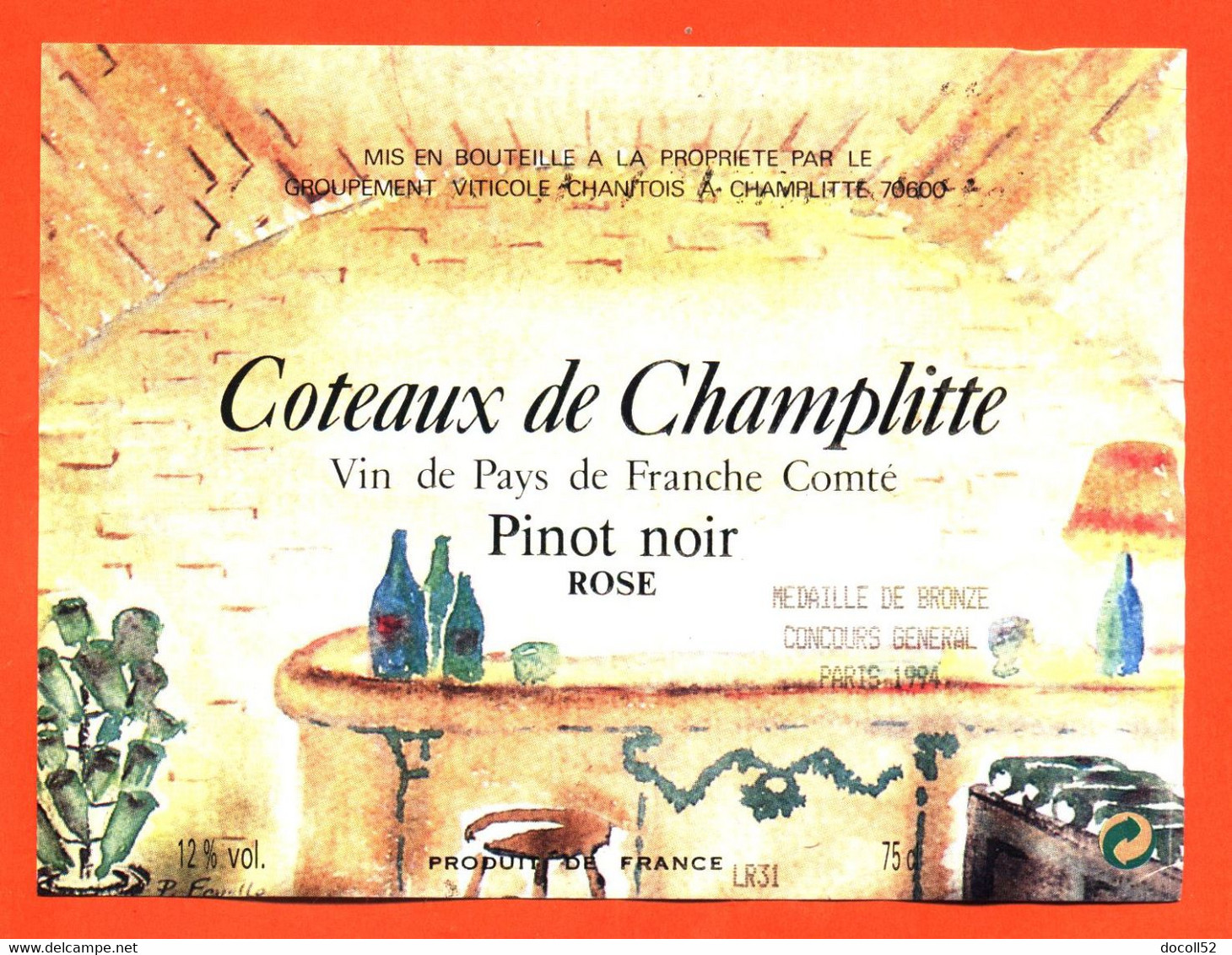 étiquette Vin Coteaux De Champlitte Pinot Noir Rosé - 75 Cl - Vino Rosato