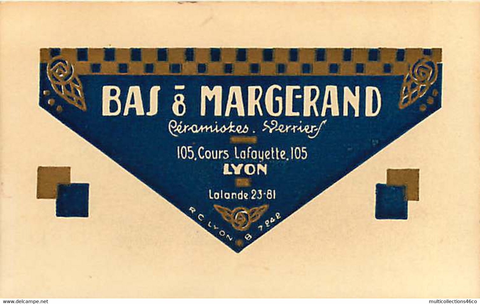 231020A - 69 LYON 3e - Carte De Visite BAS & MARGERAND Céramiste Verrier 105 Cours Lafayette - Métier Artisanat - Lyon 3