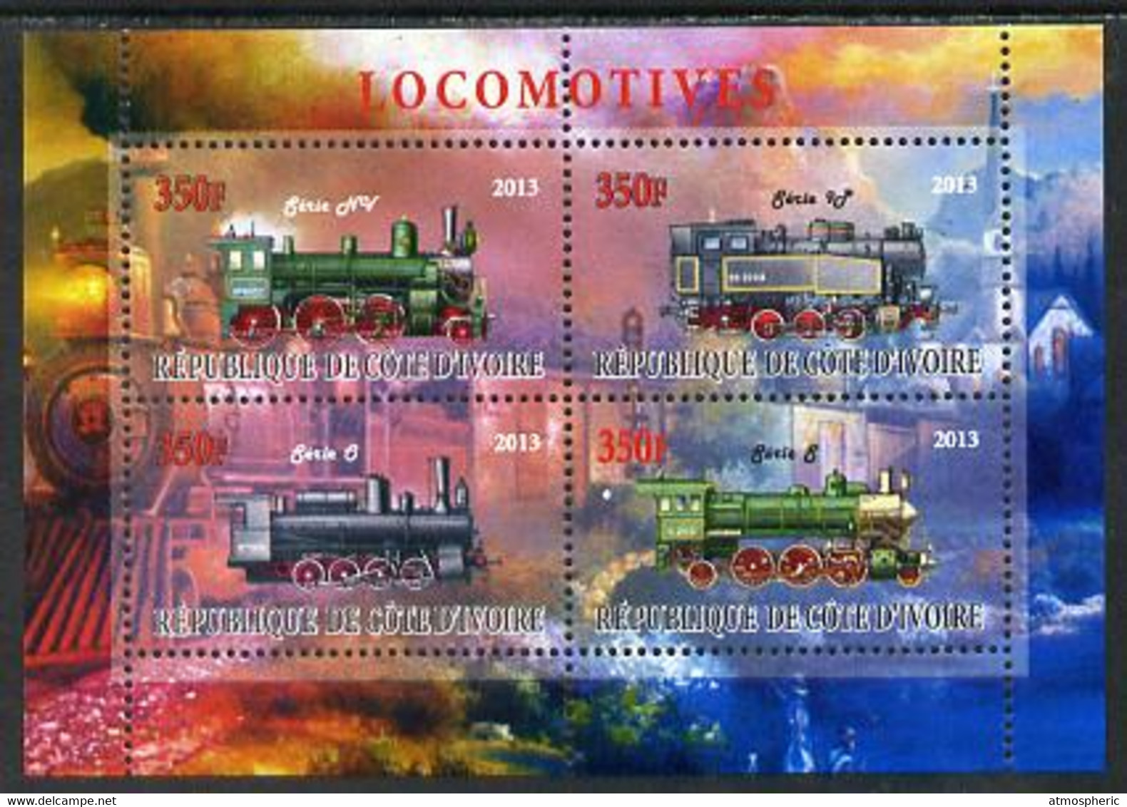 Ivory Coast 2013 Locomotives #1 Perf Sheetlet Containing 4 Values Unmounted Mint - Treni