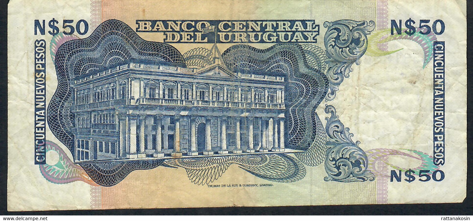 URUGUAY P61c 50 NUEVOS  PESOS Signature 15 Serie D      VF NO P.h. - Uruguay