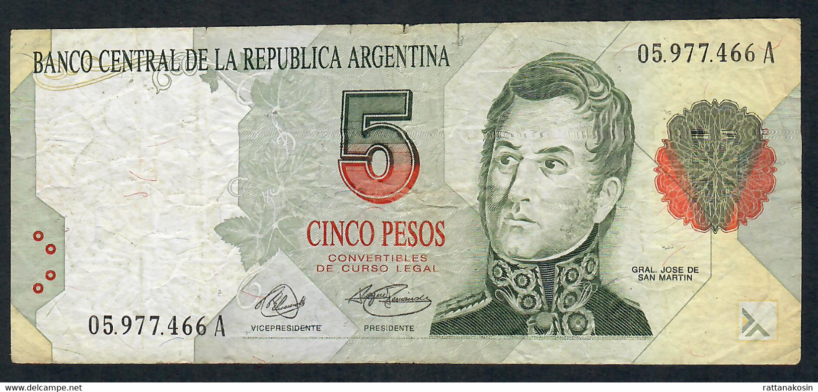 ARGENTINA P341a 5 PESOS 1992 #A  Signature 54 FIRST SIGNATURE   VF     NO P.h. - Argentine