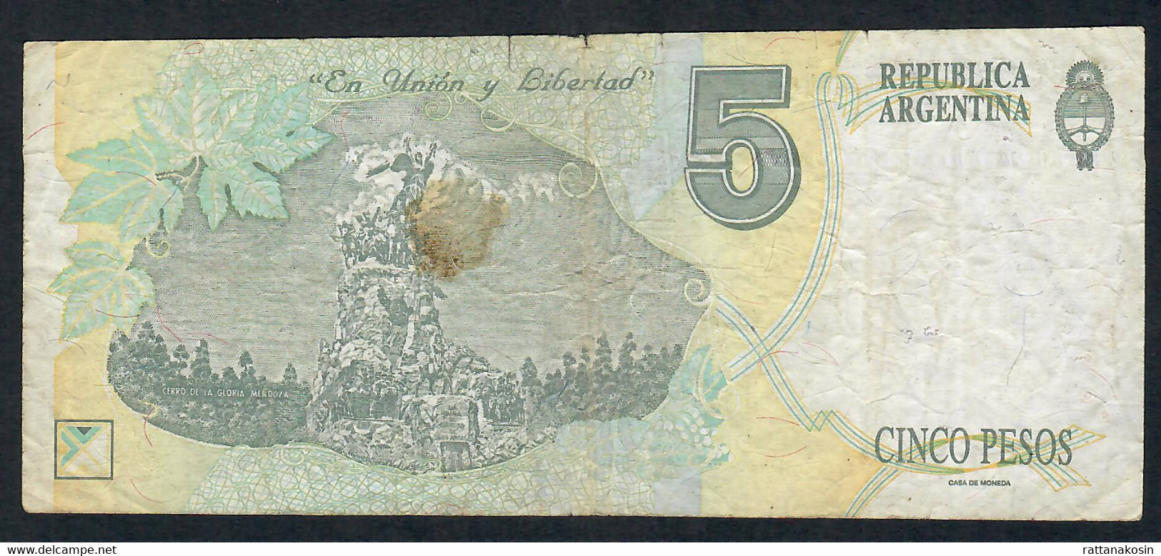 ARGENTINA P341a 5 PESOS 1992 #A  Signature 54 FIRST SIGNATURE   VF     NO P.h. - Argentina