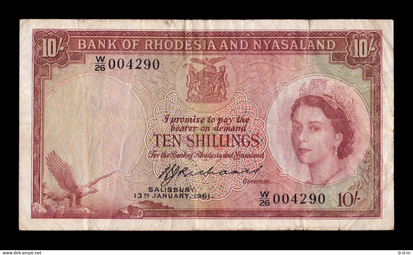 Rhodesia & Nyasaland 10 Shillings 13.01.1961 Pick 20b BC+ F+ - Rhodesien