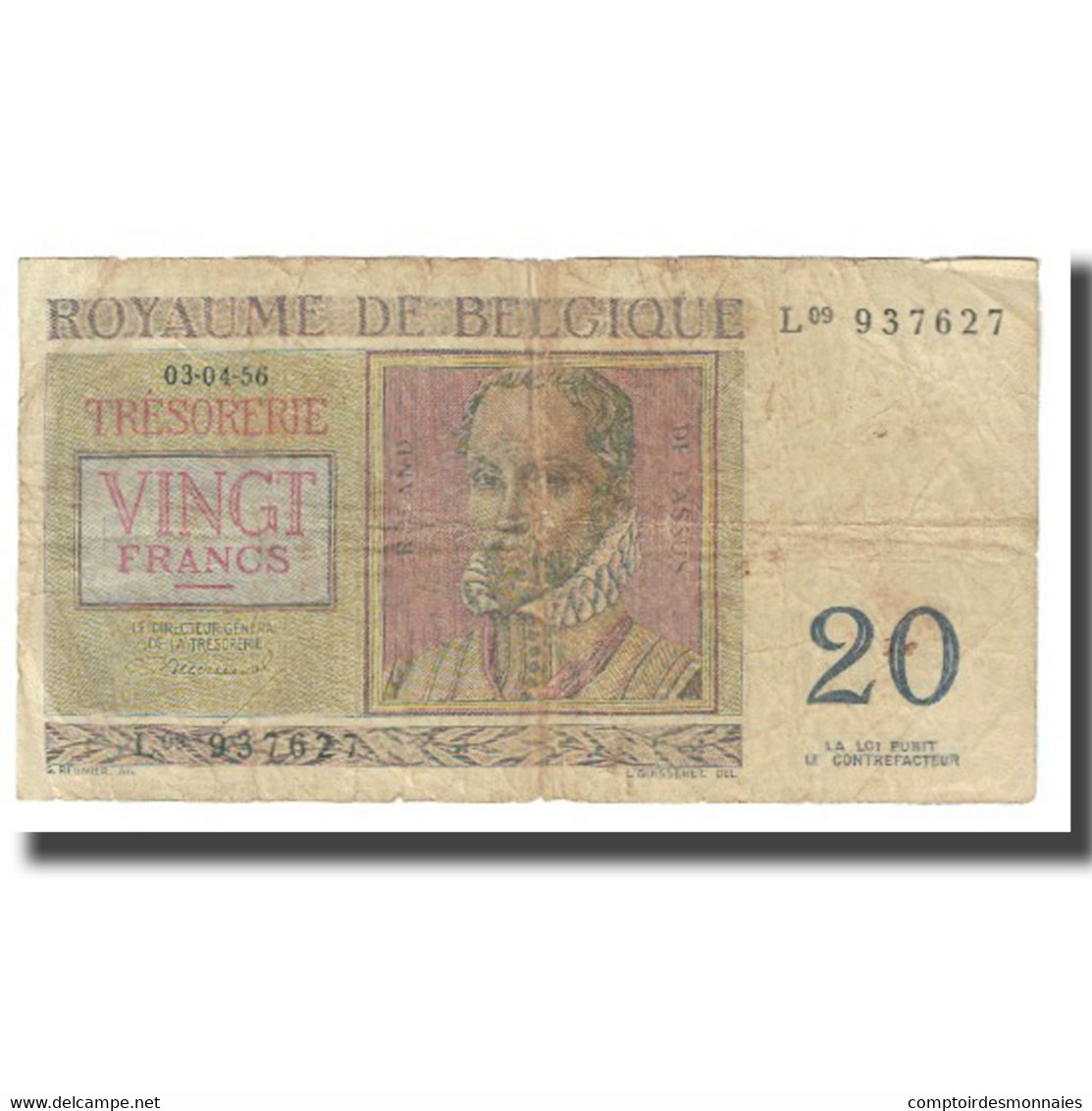 Billet, Belgique, 20 Francs, 1956, 1956-04-03, KM:132a, TB - Autres & Non Classés