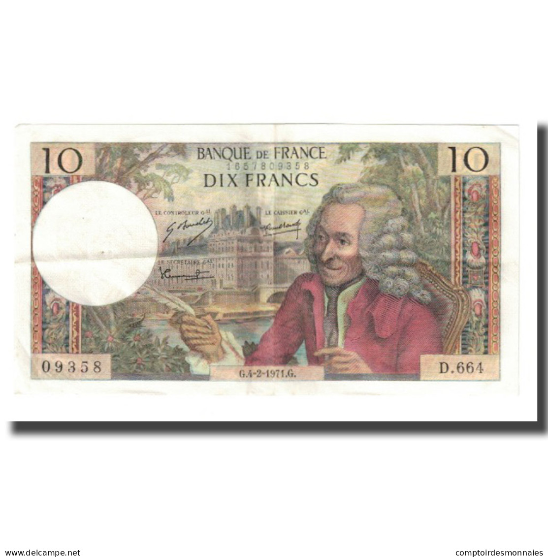 France, 10 Francs, 1971, 1971-02-04, SUP, Fayette:62.49, KM:147c - 10 F 1963-1973 ''Voltaire''