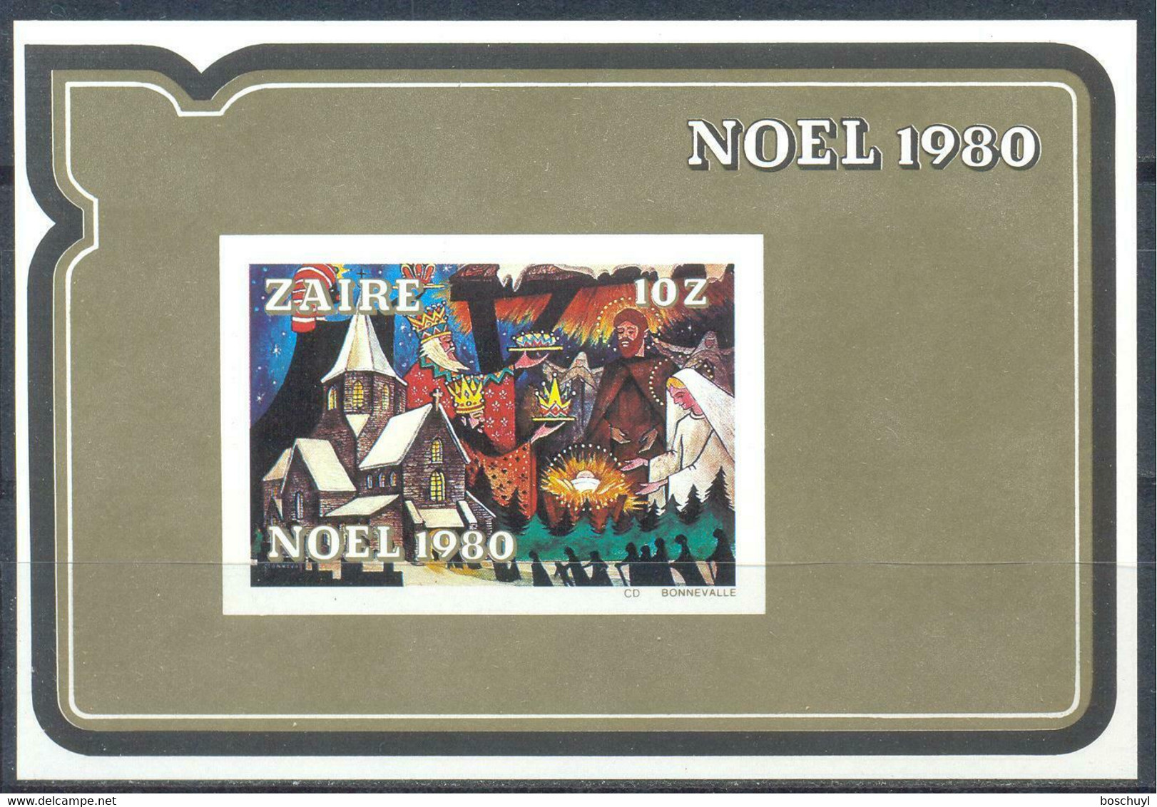 Zaire, 1980, Christmas, Painting, MNH Imperforated, Michel Block 39U - Autres & Non Classés