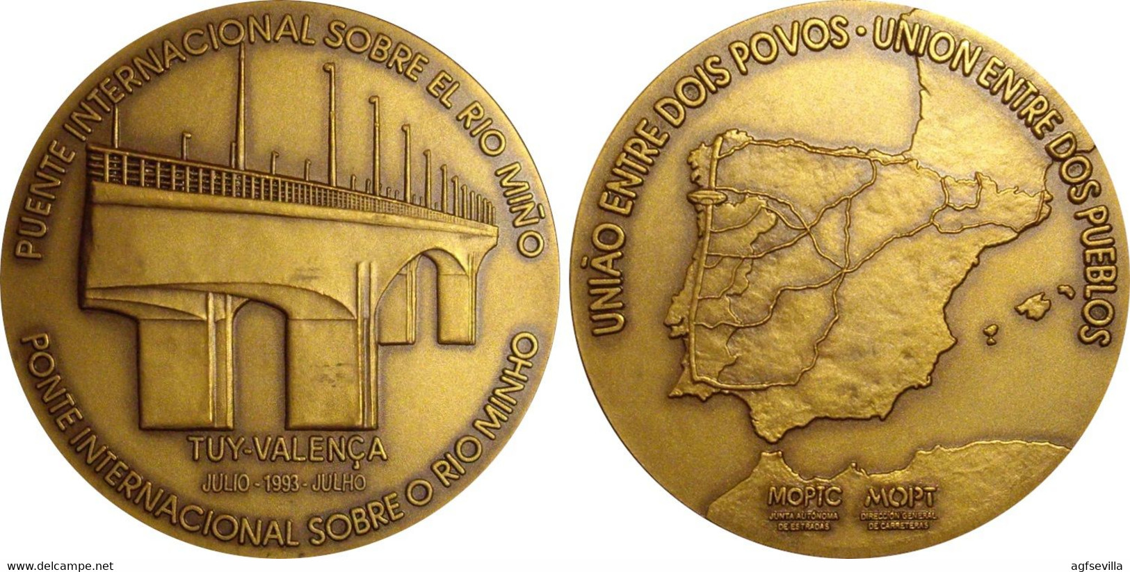 ESPAÑA. MEDALLA INAUGURACIÓN PUENTE INTERNACIONAL SOBRE EL RÍO MIÑO. 1993. CON CAJA. ESPAGNE. SPAIN MEDAL - Professionals/Firms