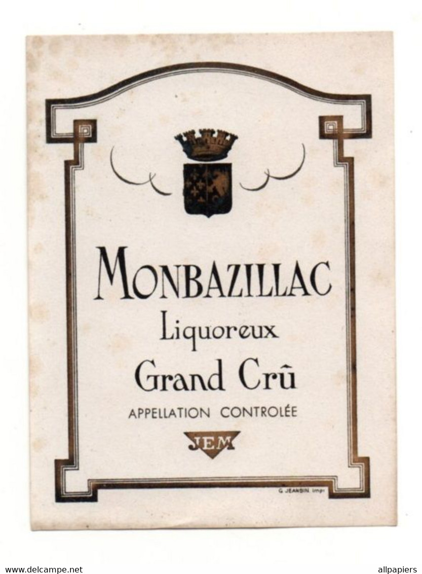 étiquette Monbazillac Liquoreux Grand Crû Appellation Contrôlée - Format : 11.5x8.5 cm - Monbazillac