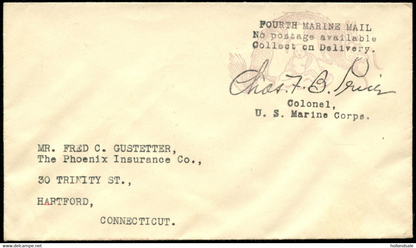 CHINA - US Marine Corps In Shanghai.  Cover With ' No Postage Available'  To Connecticut, USA. - Brieven En Documenten