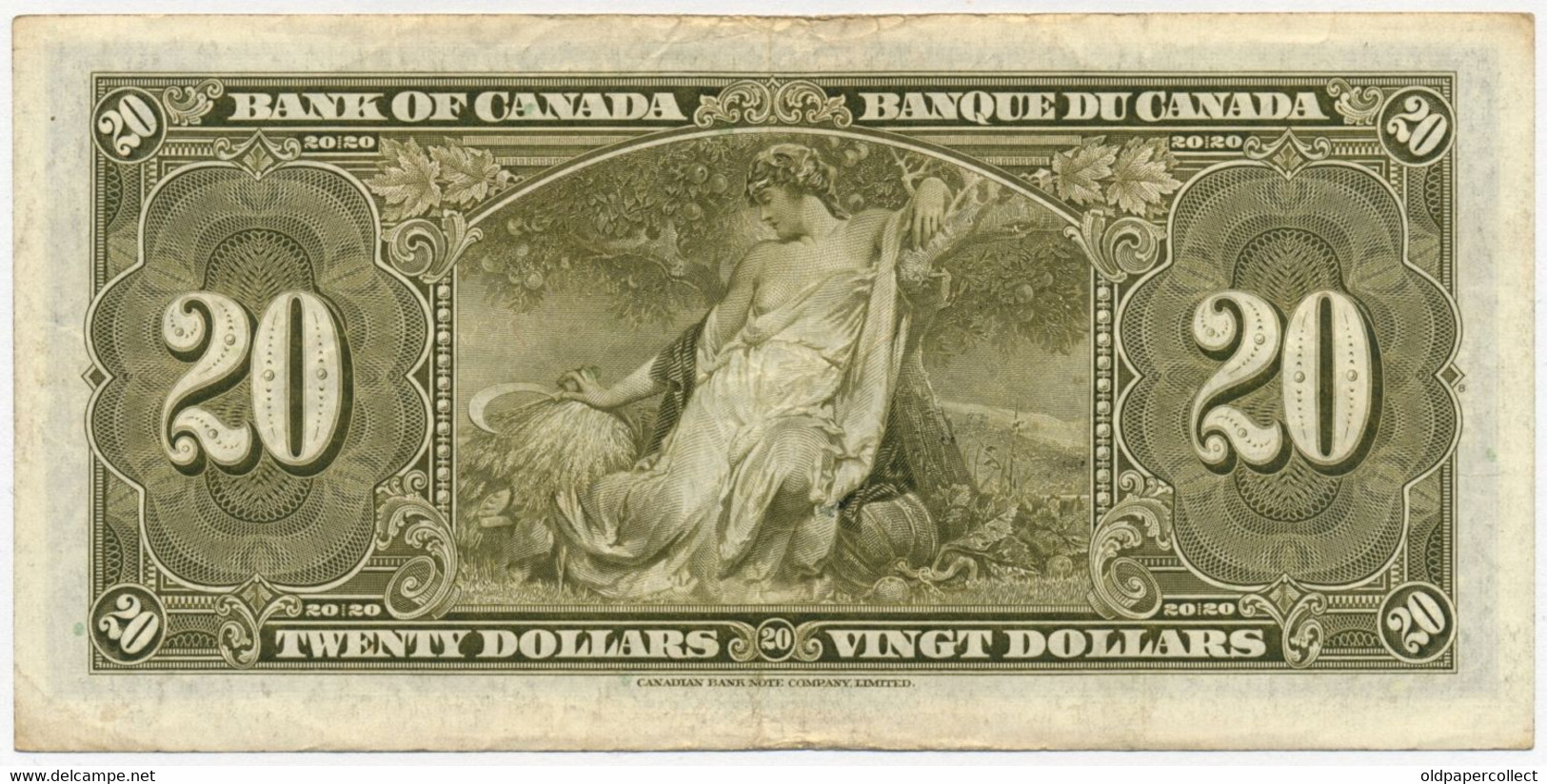 CANADA KANADA 20 DOLLARS Pick-62b George VI / Allegorical Woman "Agriculture" Signatures: Gordon & Towers 1937 VF+ - Kanada