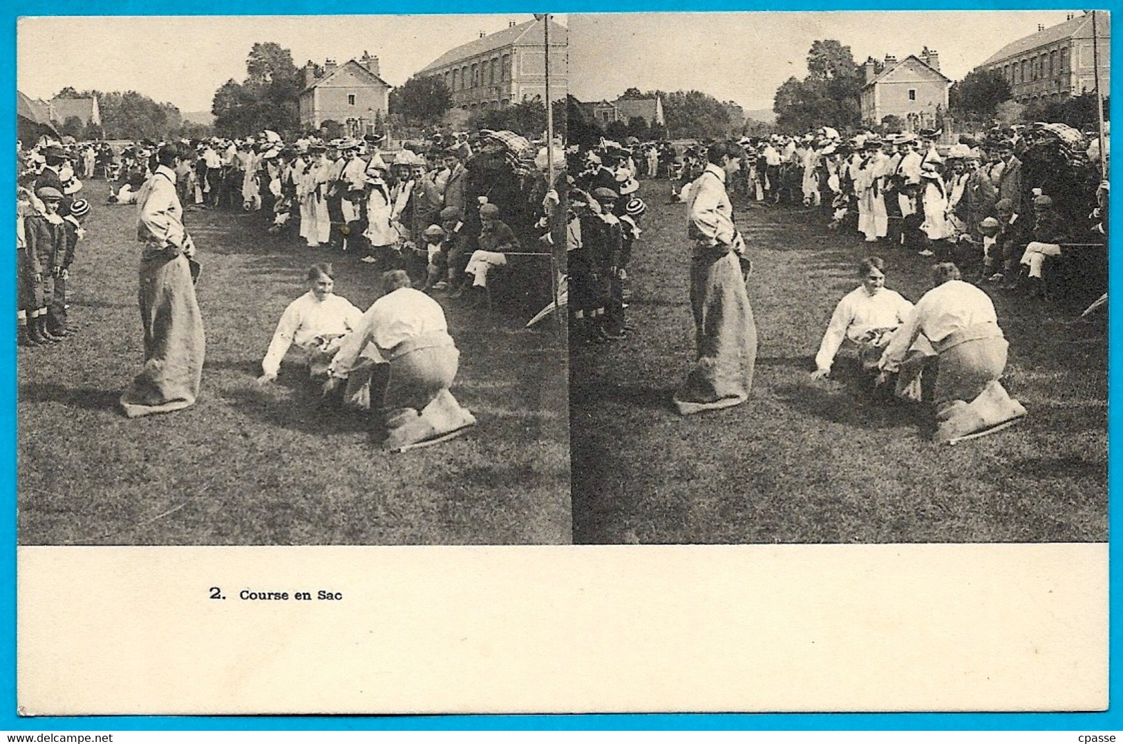 (Lot De 3) CPA Stéréo Course En Sac - Course Des Valises - Course à Pied ** Jeux Populaires Jeu Populaire - Cartes Stéréoscopiques