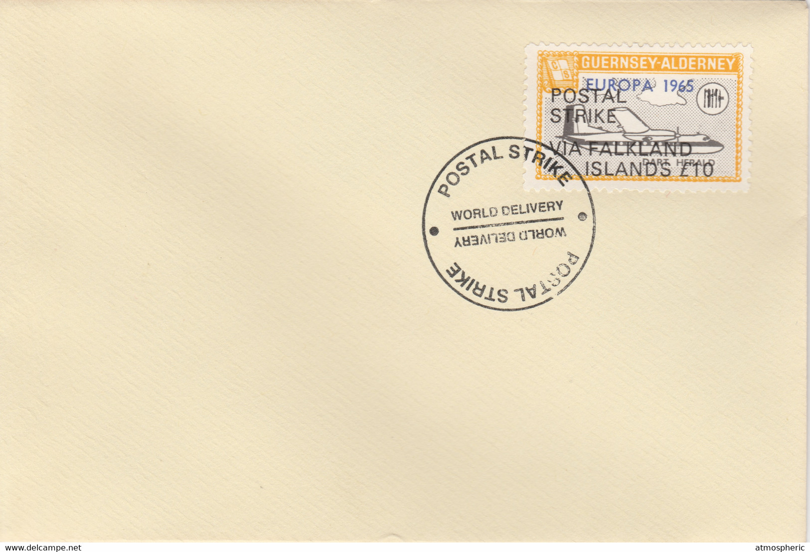 Guernsey - Alderney 1971 Postal Strike Cover To Falkland Islands Bearing Dart Herald 1s Overprinted Europa 1965 Postmark - Unclassified