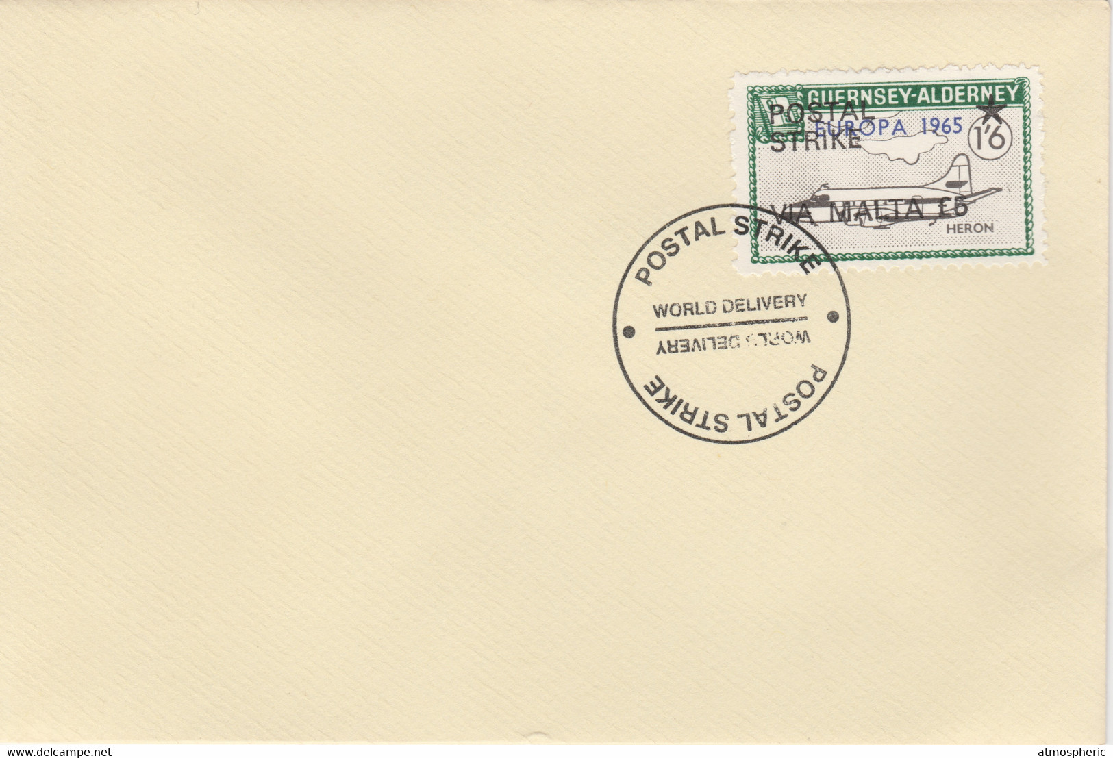 Guernsey - Alderney 1971 Postal Strike Cover To Malta Bearing Heron 1s6d Overprinted Europa 1965 - Non Classés