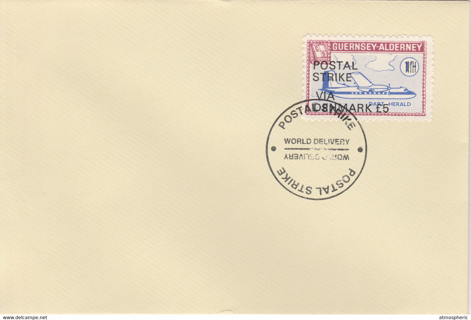 Guernsey - Alderney 1971 Postal Strike Cover To Denmark Bearing 1967 Dart Herald 1s Overprinted 'POSTAL STRIKE VIA DENMA - Unclassified