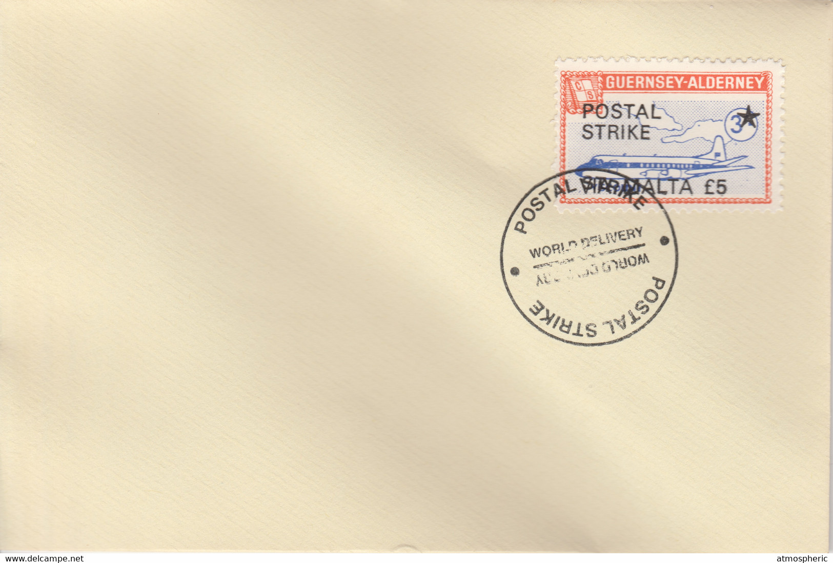 Guernsey - Alderney 1971 Postal Strike Cover To Malta Bearing 1967 Viscount 3s Overprinted 'POSTAL STRIKE VIA MALTA £5 - Ohne Zuordnung