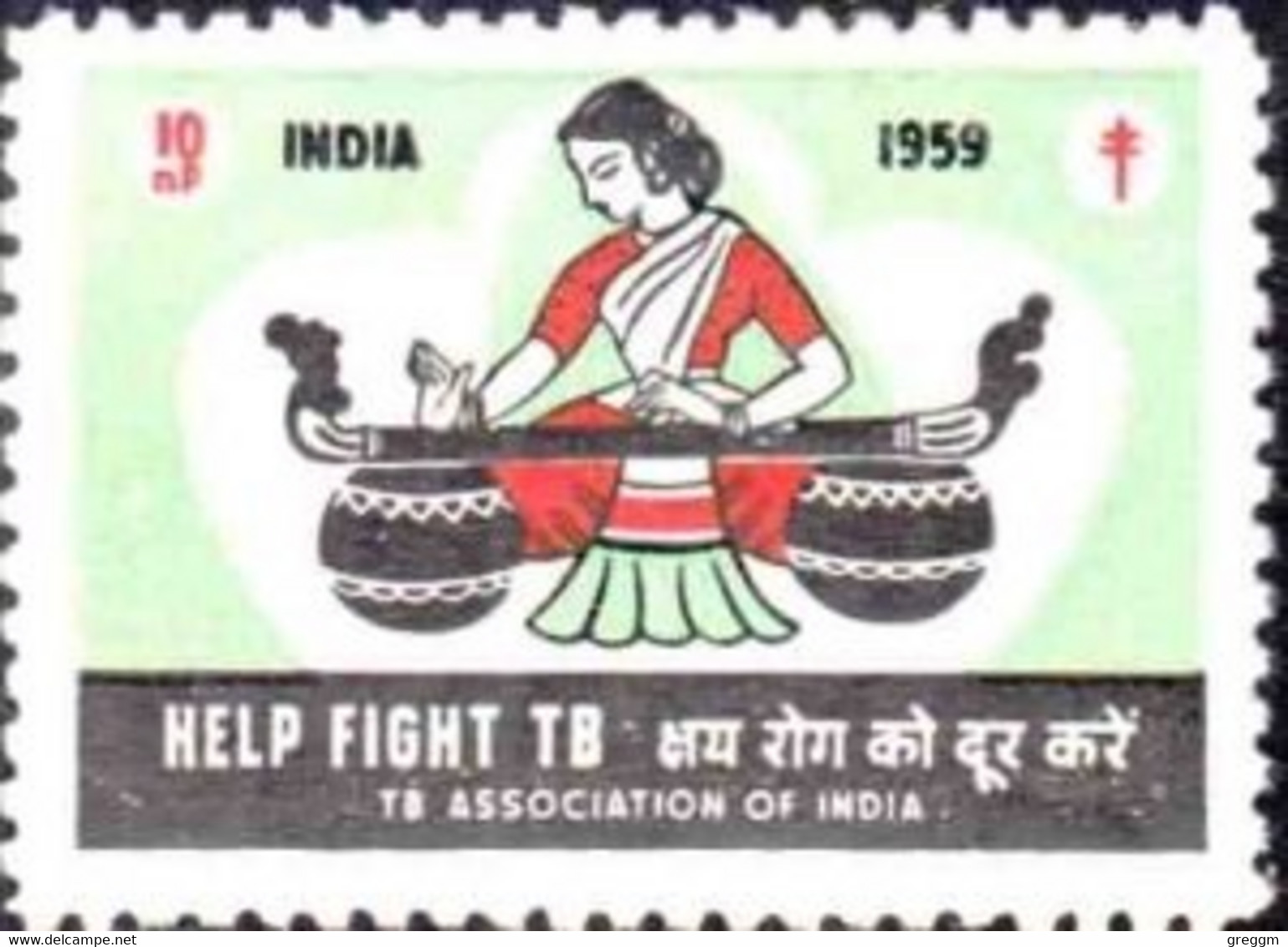 India 1959 Single Item Issued To Help Fight Tb With Lady Playing The Veela. - Timbres De Bienfaisance