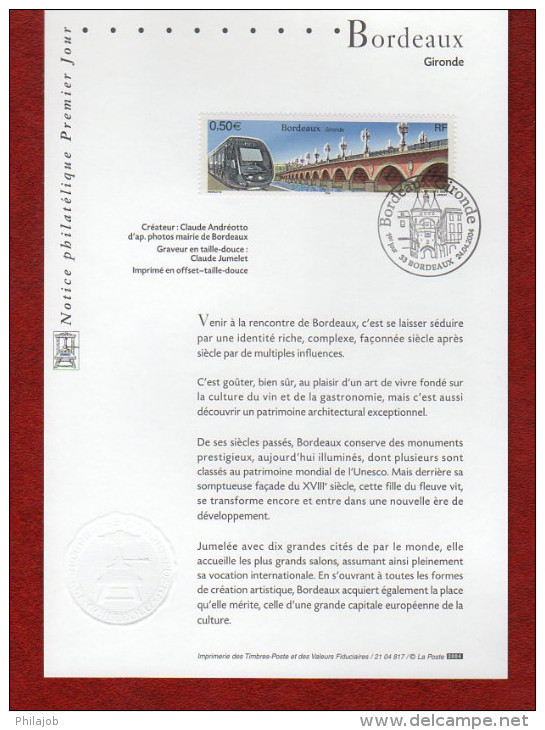 " BORDEAUX " Sur Notice Officielle 1er Jour De 2004 N° YT 3661. Parfait état. - Ponti