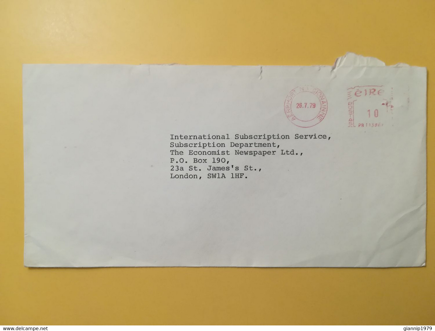 1979 BUSTA IRLANDA EIRE IRLAND BOLLO AFFRANCATURA MECCANICA ROSSA RED EMA OBLITERE' SIONAINNE - Storia Postale