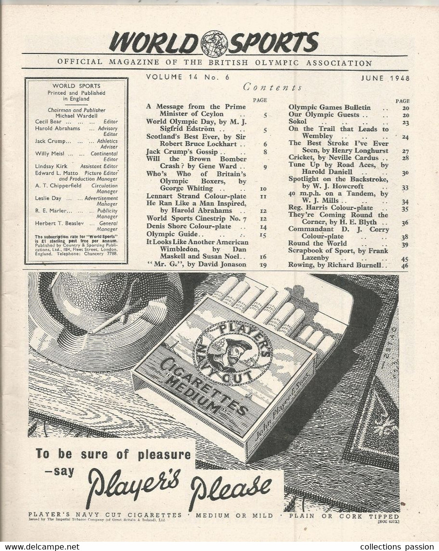 Official Magazine Of The British Olympic Association , WORLD SPORTS , 1948 , 10 Scans ,frais Fr 3.65 E - 1900-1949