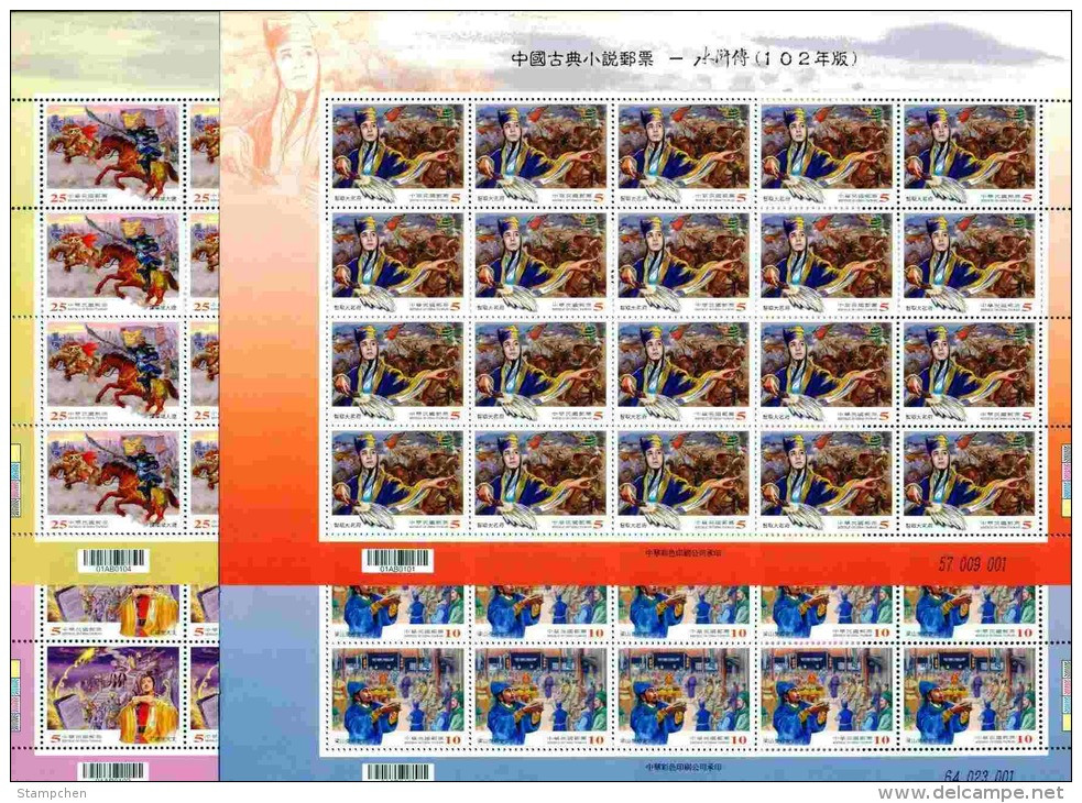 Taiwan 2013 Outlaws Of The Marsh Stamps (II) Sheets Costume Fairy Tale Novel Temple Horse Fencing Martial - Blocks & Kleinbögen