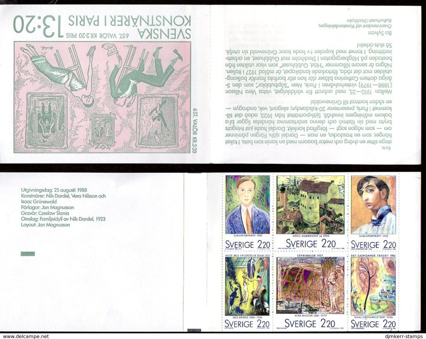 SWEDEN 1988 Swedish Artists In Paris Booklet MNH / **.  Michel MH132 - 1981-..